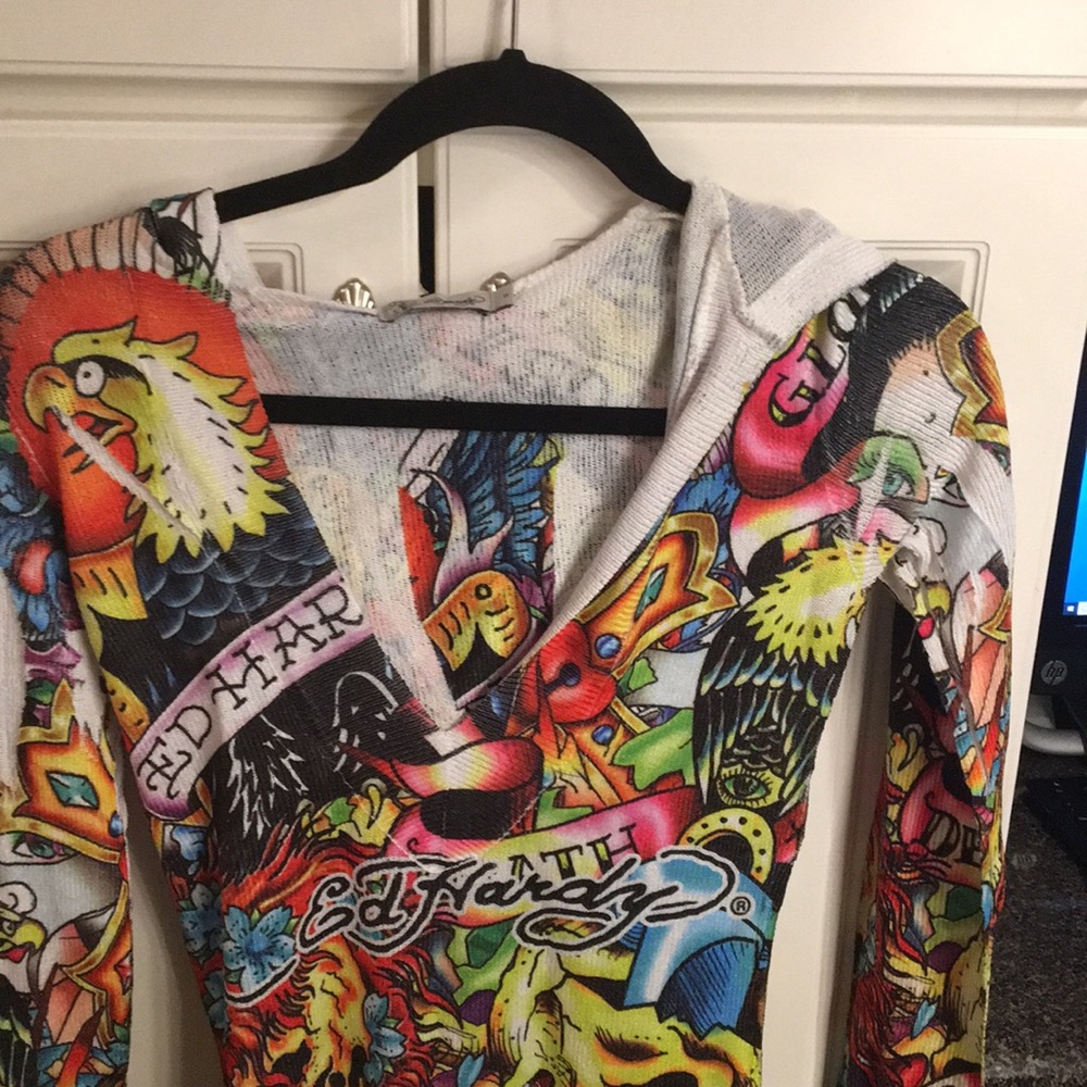 Ed hardy long sleeved hooded dress